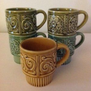 Vintage Stackable Embossed Mugs